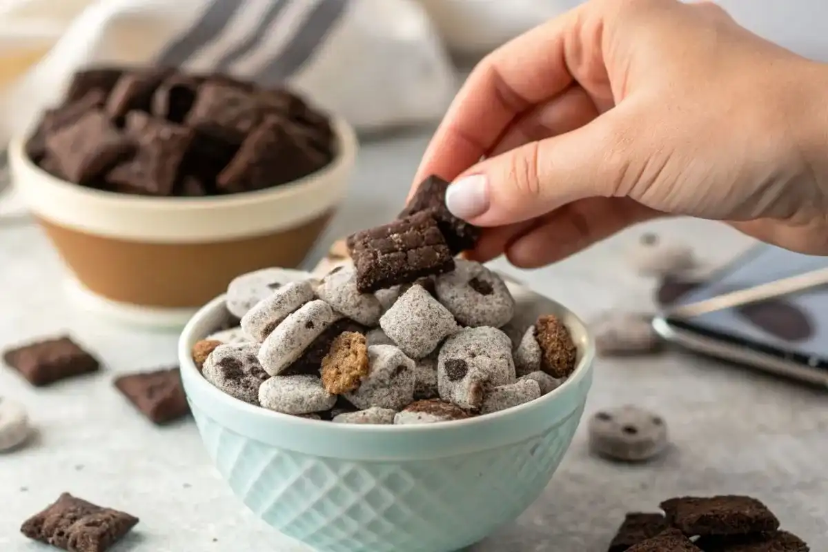 Handful of Cookies & Cream Muddy Buddies-optimized