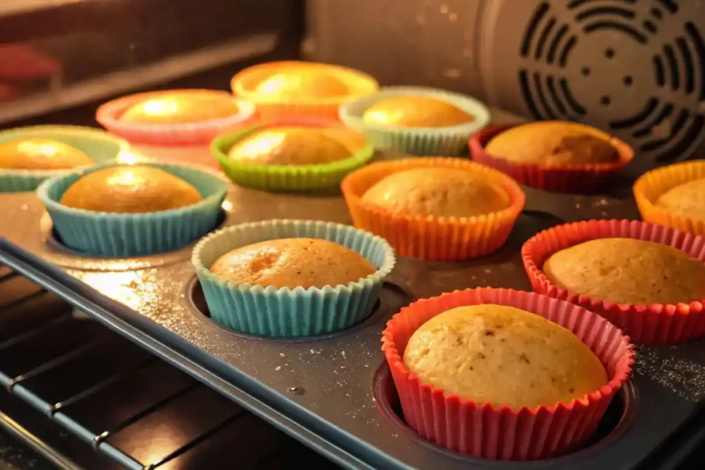 Pumpkin Banana Muffins Rising in the Oven