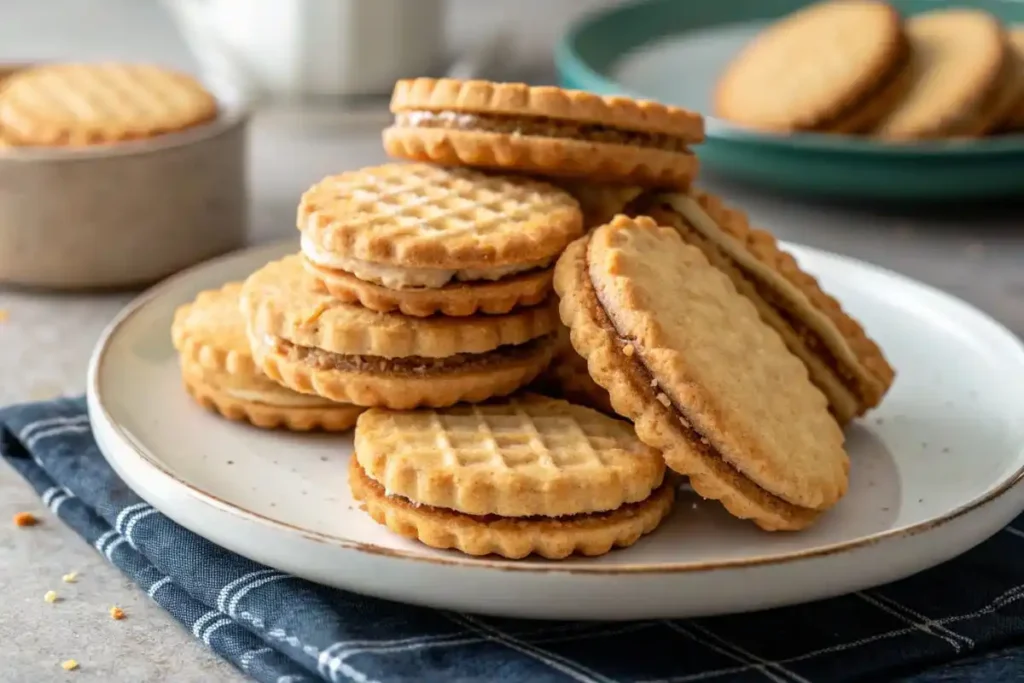 A plate of freshly baked wafer cookies