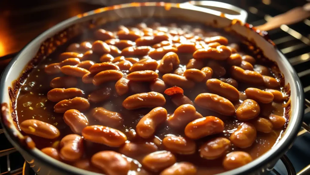 Baked Beans Recipe Beans Baking In The Oven, With The Sauce Bubbling And Caramelizing To Perfection.