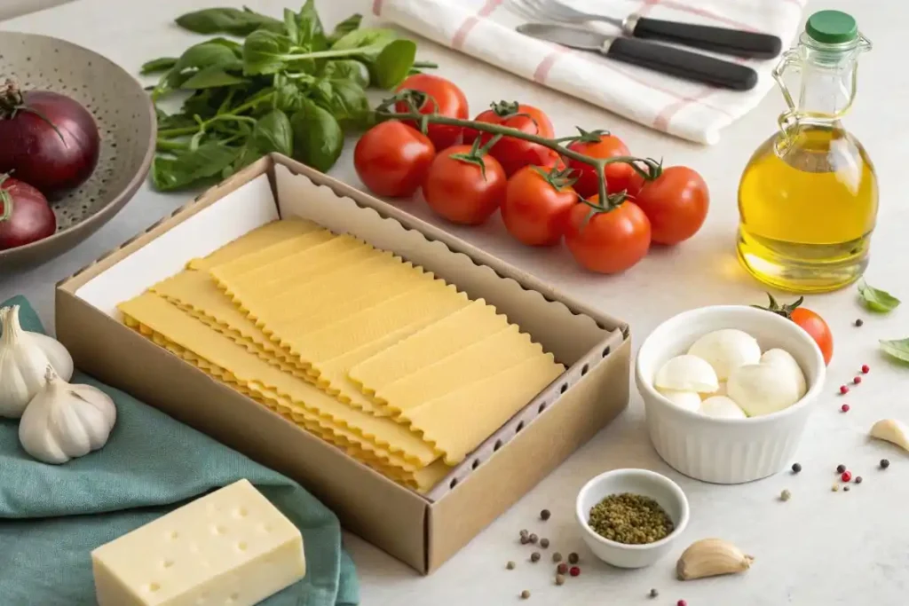 Barilla Lasagna Sheets With Fresh Ingredients Like Tomatoes, Onions, Garlic, And Mozzarella