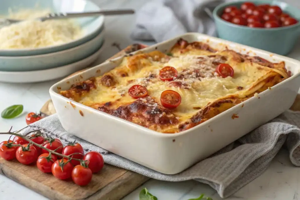 Golden Brown Barilla Lasagna Recipe Served In A Ceramic Dish