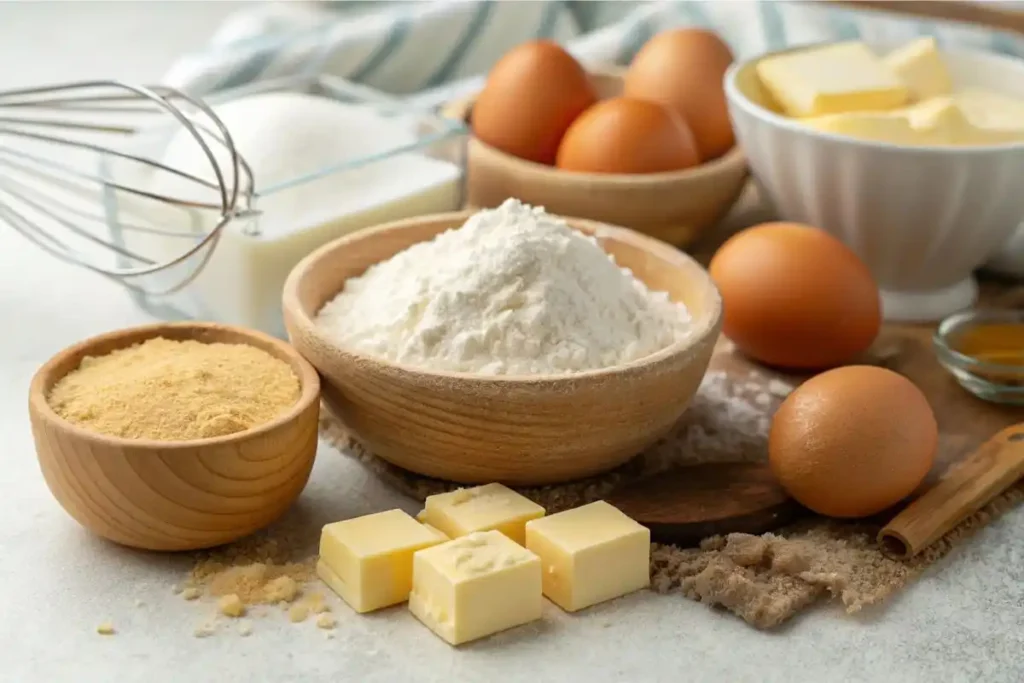 Ingredients for wafer cookies on a kitchen counter