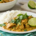 Plated Churu Chicken Amarillo with rice and cilantro