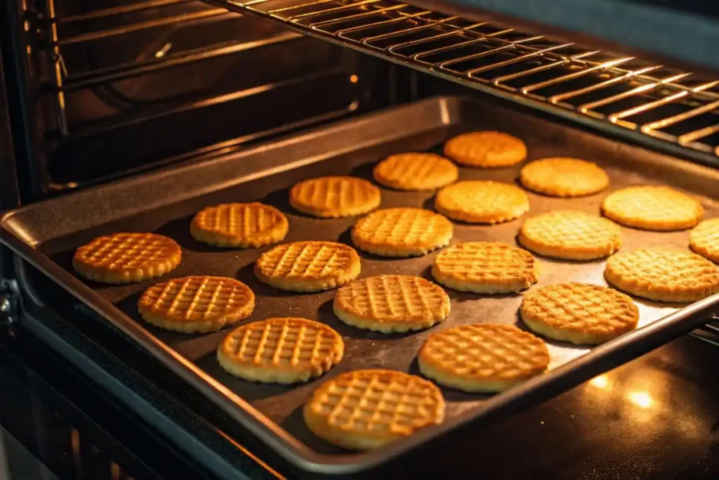 Wafer cookies baking in the oven