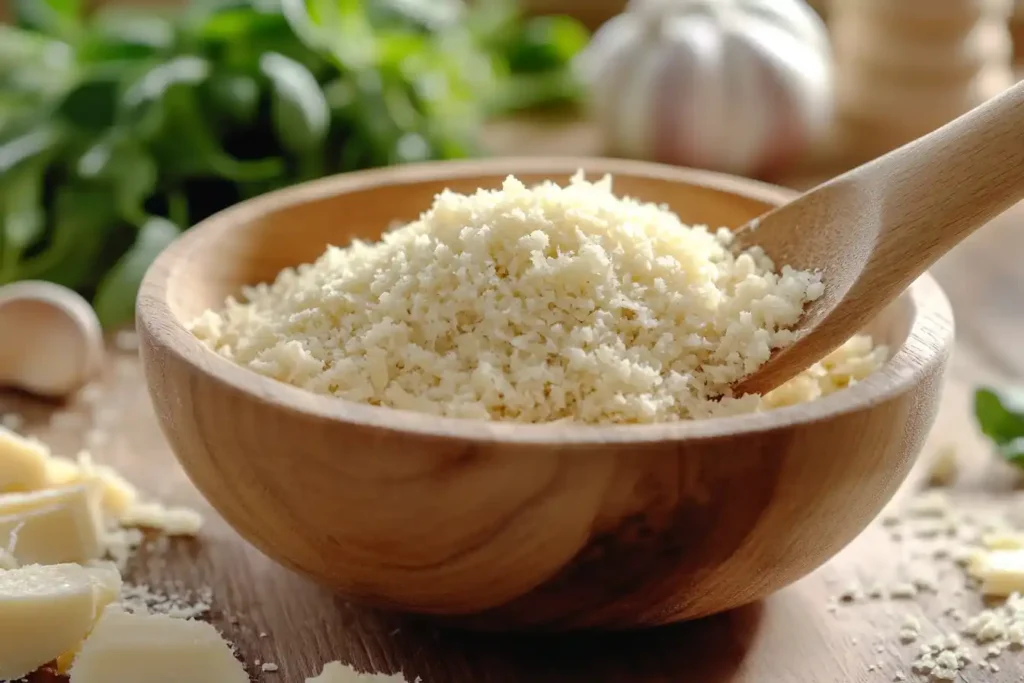 A Close Up Of A Bowl With Parmesan, Panko, And Butter Being Mixed Into A Golden Crumb Topping.