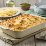 A Golden And Bubbly Baked Cattle Drive Casserole Ready To Serve, With Layers Visible And Melted Cheese On Top