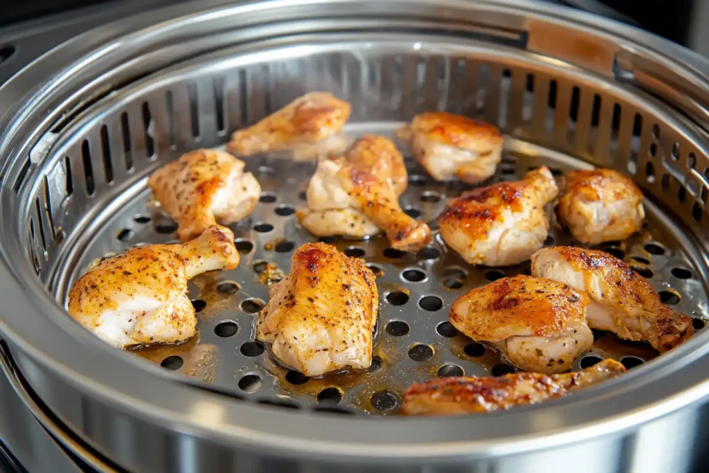 Chicken Cooking In A Broaster, Developing A Crispy Golden Brown Crust