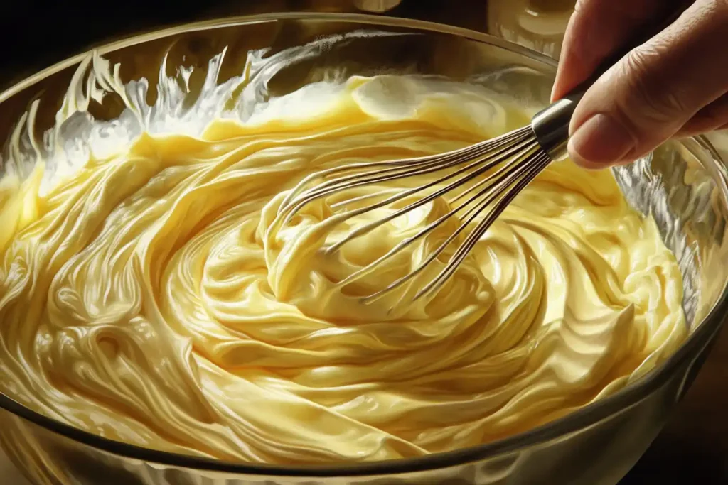 Croissant French Toast Bake Whisking The Custard Mixture With Eggs, Milk, Cinnamon, And Vanilla Extract In A Glass Bowl