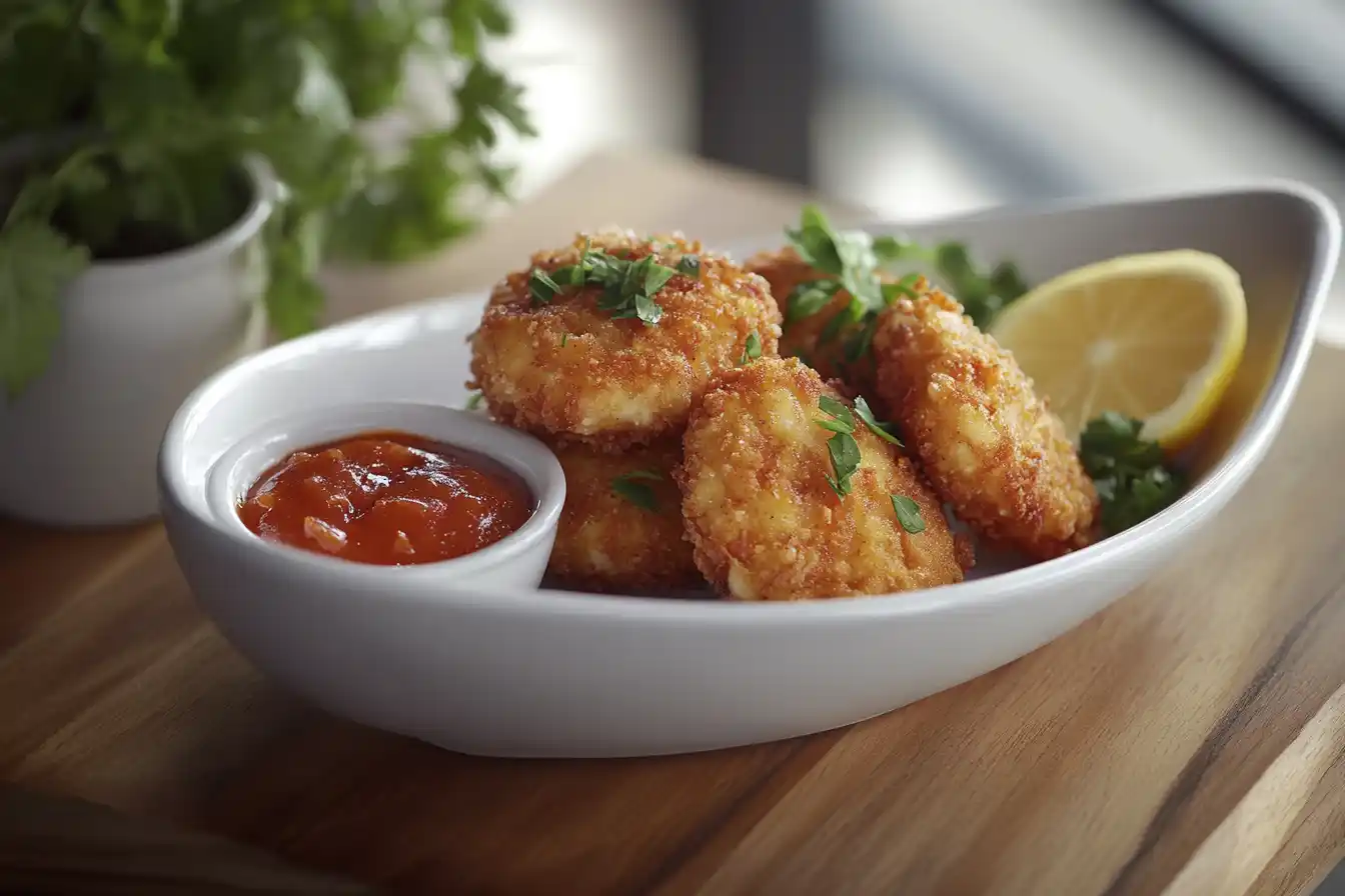 Frozen Crab Cakes Freshly Cooked Golden Brown Crab Cakes Served On A Plate With Lemon And Dipping Sauce