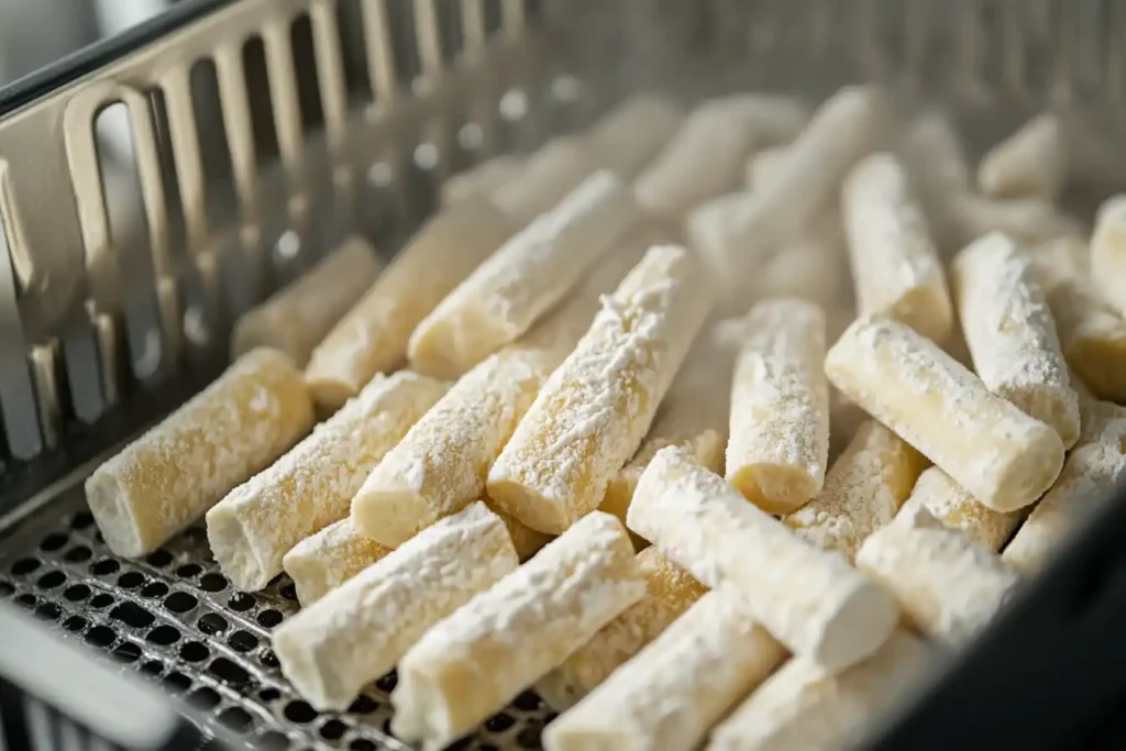 Frozen Taquitos In Air Fryer Basket Ready To Cook