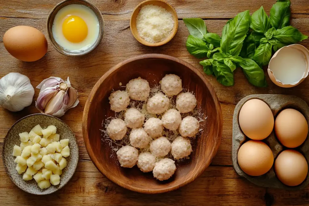 Ingredients For Tuscan Chicken Meatballs With Gnocchi, Ready For Preparation