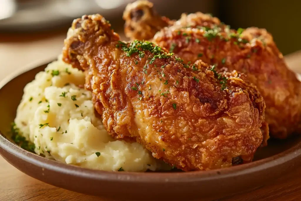 Perfectly Cooked Broasted Chicken, Crispy And Juicy, Ready To Be Served