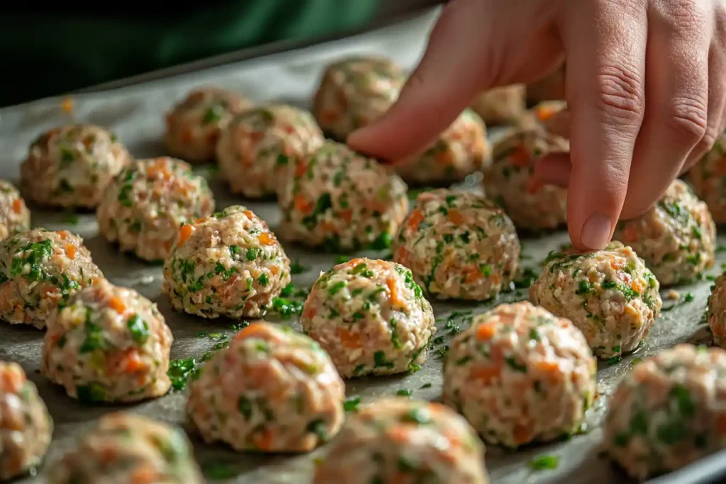 Shaping Tuscan Chicken Meatballs, Ready For Cooking